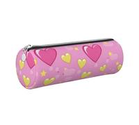 Mexpekil Trousse à crayons en cuir pour filles et garçons, petite trousse de rangement à fermeture éclair fine multi-usage pour fournitures scolaires enfants adultes, Cœurs roses et étoiles jaunes