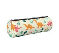 Mexpekil Trousse à crayons en cuir pour filles et garçons, petite trousse de rangement à fermeture éclair fine multi-usage pour fournitures scolaires enfants adultes, Empreinte colorée de dinosaures