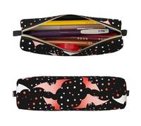 Mexpekil Trousse à crayons en cuir pour filles et garçons, petite trousse de rangement à fermeture éclair fine multi-usage pour fournitures scolaires enfants adultes, Chauve-souris à pois, Taille