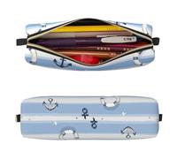 Mexpekil Trousse à crayons en cuir pour filles et garçons, petite trousse de rangement à fermeture éclair fine multi-usage pour fournitures scolaires enfants adultes, Ancre pour voiliers à rayures