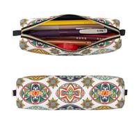 Mexpekil Trousse à crayons en cuir pour filles et garçons, petite trousse de rangement à fermeture éclair fine multi-usage pour fournitures scolaires enfants adultes, Mandala géométrique coloré