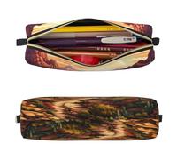 Mexpekil Trousse à crayons en cuir pour filles et garçons, petite trousse de rangement à fermeture éclair fine multi-usage pour fournitures scolaires enfants adultes, Paysage de cactus du désert