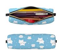 Mexpekil Trousse à crayons en cuir pour filles et garçons, petite trousse de rangement à fermeture éclair fine multi-usage pour fournitures scolaires enfants adultes, Cloud Cat, Taille unique