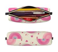 Mexpekil Trousse à crayons en cuir pour filles et garçons, petite trousse de rangement à fermeture éclair fine multi-usage pour fournitures scolaires enfants adultes, Notes de musique en vinyle rose