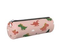 Mexpekil Trousse à crayons en cuir pour filles et garçons, petite trousse de rangement à fermeture éclair fine multi-usage pour fournitures scolaires enfants adultes, Dinosaures de dessin animé rose