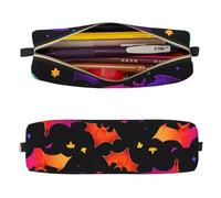 Mexpekil Trousse à crayons en cuir pour filles et garçons, petite trousse de rangement à fermeture éclair fine multi-usage pour fournitures scolaires enfants adultes, Chauve-souris fluo, Taille unique