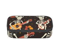 Mexpekil Trousse à crayons mexicaine avec compartiments et motif tête de mort pour filles et garçons, Day of the Dead Sugar Skull Play Guitare, Taille unique, Organiseur de sac