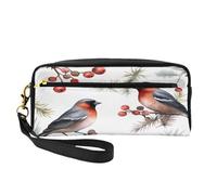 Mexpekil Trousse à crayons motif oiseaux aquarelle baie d'hiver trousse de maquillage de voyage sac à main sac à main en cuir cosmétique pinceaux de maquillage boîte de papeterie pour enfants filles