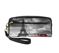 Mexpekil Trousse à crayons Paris Tour Eiffel Rouge Vieille voiture Trousse de maquillage de voyage Sac à main en cuir Trousse à pinceaux de maquillage Trousse de papeterie pour enfants filles garçons