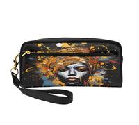 Mexpekil Trousse à crayons peinte pour femmes africaines ethniques - Trousse de voyage pour maquillage - En cuir - Pour pinceaux de maquillage - Pour enfants, filles, garçons, fournitures scolaires et