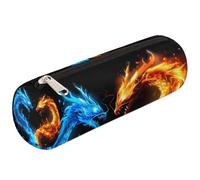 Mexpekil Trousse à crayons ronde avec motif dragon de feu abstrait rouge et orange pour enfants, garçons et filles