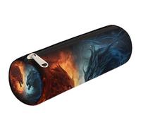 Mexpekil Trousse à crayons ronde avec motif dragon de feu rouge et bleu pour enfants, garçons et filles