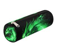 Mexpekil Trousse à crayons ronde cylindrique pour enfants, garçons et filles, motif dragon vert feu, pour fournitures scolaires