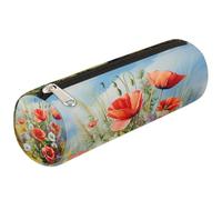 Mexpekil Trousse à crayons ronde pour enfants, garçons et filles, motif coquelicot et marguerite, rouge