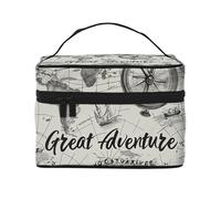 Mexpekil Trousse de maquillage de voyage de grande capacité, organiseur de maquillage, trousse de toilette portable pour femmes et filles, Carte de boussole d'aventure, Taille unique