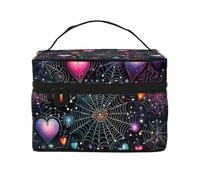 Mexpekil Trousse de maquillage de voyage de grande capacité, organiseur de maquillage, trousse de toilette portable pour femmes et filles, Galaxy Neon Heart, Taille unique