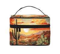 Mexpekil Trousse de maquillage de voyage pour femme - Grande capacité - Organiseur de maquillage - Trousse de toilette portable pour femmes et filles, Coucher de soleil cactus du désert, Taille unique