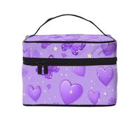 Mexpekil Trousse de maquillage de voyage pour femme - Grande capacité - Organiseur de maquillage - Trousse de toilette portable pour femmes et filles, Cœurs violets et papillons floraux, Taille unique