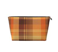 Mexpekil Trousse de maquillage étanche pour cosmétiques - Petite trousse de maquillage portable - Accessoires de voyage - Cadeaux pour femmes, hommes et filles, Carreaux orange Buffalo, One Size