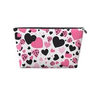 Mexpekil Trousse de maquillage étanche pour cosmétiques - Petite trousse de maquillage portable - Accessoires de voyage - Cadeaux pour femmes, hommes et filles, Cœurs roses et noirs, One Size