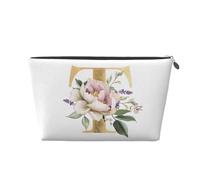 Mexpekil Trousse de maquillage étanche pour cosmétiques - Petite trousse de maquillage portable - Accessoires de voyage - Cadeaux pour femmes, hommes et filles, Lettre T fleur, One Size