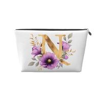 Mexpekil Trousse de maquillage étanche pour cosmétiques - Petite trousse de maquillage portable - Accessoires de voyage - Cadeaux pour femmes, hommes et filles, Lettre N fleur, One Size