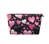 Mexpekil Trousse de maquillage étanche pour cosmétiques - Petite trousse de maquillage portable - Accessoires de voyage - Cadeaux pour femmes, hommes et filles, Cœurs roses et noirs, One Size