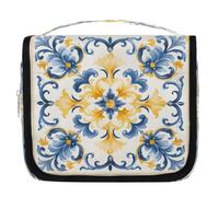 Mexpekil Trousse de toilette à motif floral folk jaune et bleu pour femmes, hommes et femmes, trousse de toilette de voyage étanche à suspendre avec crochet, trousse de maquillage organisateur de