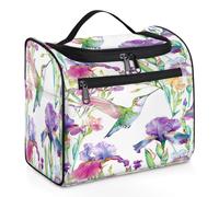 Mexpekil Trousse de toilette à suspendre avec colibri et fleur d'iris pour homme et femme - Grande trousse de maquillage étanche pour voyage, multicolore, 10.2 x 6.5 x 9.2 inches, Trousse de toilette