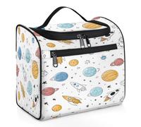 Mexpekil Trousse de toilette à suspendre avec motif fusée spatiale et planètes pour homme et femme - Grande trousse de maquillage étanche pour voyage, multicolore, 10.2 x 6.5 x 9.2 inches, Trousse de
