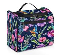 Mexpekil Trousse de toilette à suspendre en forme de colibri en forme de fleur d'iris pour homme et femme - Grande trousse de maquillage étanche pour voyage, multicolore, 10.2 x 6.5 x 9.2 inches,