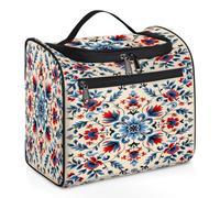 Mexpekil Trousse de toilette à suspendre ethnique rouge et bleu à motif floral folk pour femmes et hommes, grande trousse de maquillage imperméable pour voyage, multicolore, 10.2 x 6.5 x 9.2 inches,