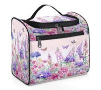 Mexpekil Trousse de toilette à suspendre pour femme et homme - Grande trousse de toilette étanche pour voyage - Motif fleurs et papillons - Aquarelle violette et rose, multicolore, 10.2 x 6.5 x 9.2