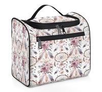 Mexpekil Trousse de toilette bohème à suspendre avec attrape-rêves et roses pour homme et femme - Grande trousse de maquillage étanche pour voyage, multicolore, 10.2 x 6.5 x 9.2 inches, Trousse de