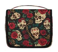 Mexpekil Trousse de toilette Day of The Dead Skull Rose pour femmes, hommes, femmes, étanche, à suspendre, avec crochet, trousse de maquillage