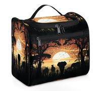 Mexpekil Trousse de toilette de voyage à suspendre avec 11 compartiments, animaux migrateurs de safari, éléphant, cerf, trousse de maquillage résistante à l'eau, organisateur de voyage pour