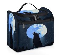 Mexpekil Trousse de toilette de voyage à suspendre avec 11 compartiments, loup hurlant au clair de lune, thème animal, trousse de maquillage résistante à l'eau, organisateur de voyage pour