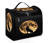 Mexpekil Trousse de toilette de voyage à suspendre avec 11 compartiments, loup hurlant lune, nuit, animal résistant à l'eau, trousse de maquillage, organisateur de voyage pour accessoires, shampooing,