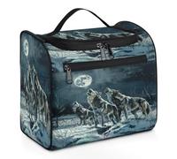 Mexpekil Trousse de toilette de voyage à suspendre avec 11 compartiments, loups hurlant dans la neige, thème animal, trousse de maquillage résistante à l'eau, organisateur de voyage pour accessoires,