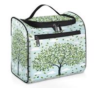 Mexpekil Trousse de toilette de voyage à suspendre avec 11 compartiments, motif arbre heureux, vert printemps, étanche, trousse de maquillage, organisateur de voyage pour accessoires, shampooing,
