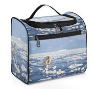 Mexpekil Trousse de toilette de voyage à suspendre avec 11 compartiments, ours blanc dans l'océan arctique oiseau blanc résistant à l'eau, trousse de maquillage, organisateur de voyage pour