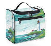 Mexpekil Trousse de toilette de voyage à suspendre avec 11 compartiments, phare, mouettes, oies, espoir, peinture à l'encre résistante à l'eau, trousse de maquillage, organisateur de voyage pour