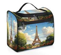 Mexpekil Trousse de toilette de voyage à suspendre avec 11 compartiments, tour Eiffel parisienne, style animé, résistante à l'eau, trousse de maquillage, organisateur de voyage pour accessoires,