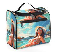 Mexpekil Trousse de toilette de voyage à suspendre avec 11 compartiments, vacances, beauté, aquarelle, peinture d'été, résistante à l'eau, trousse de maquillage, organisateur de voyage pour