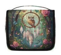 Mexpekil Trousse de toilette de voyage à suspendre pour femme, attrape-rêves, chouette, forêt, grande trousse de toilette, trousse de maquillage portable pour filles et garçons