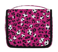 Mexpekil Trousse de toilette de voyage à suspendre pour femme - Imprimé léopard rouge - Grande trousse de toilette portable pour maquillage - Pour filles et garçons