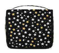 Mexpekil Trousse de toilette de voyage à suspendre pour femme - Motif étoiles blanches et jaunes - Grande trousse de toilette portable pour maquillage - Pour filles et garçons