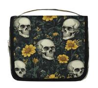 Mexpekil Trousse de toilette de voyage à suspendre pour femme - Motif tête de mort - Fleur jaune - Grande trousse de toilette portable pour maquillage - Pour filles et garçons