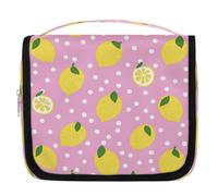 Mexpekil Trousse de toilette de voyage à suspendre pour femme - Pois blancs et jaunes - Grande trousse de toilette portable pour maquillage - Pour filles et garçons