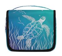 Mexpekil Trousse de toilette de voyage à suspendre pour femme, tortue de mer, mauvaises herbes, grande trousse de toilette portable, trousse de maquillage pour filles et garçons